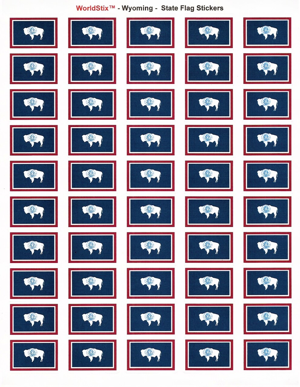 100 Wyoming Flag Stickers; 1.5" x 1" Made in America Self Adhesive State Flag Scrapbook Stickers, Two Sheets of 50, 100 Sticker Decal Flags